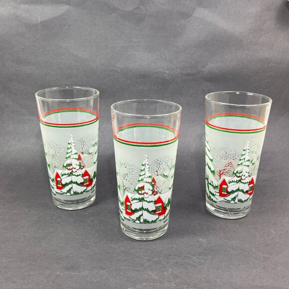 Vtg Kig Winter Wonderland Christmas Holiday Highball Tumbler Glassware Indonesia - Picture 3 of 14